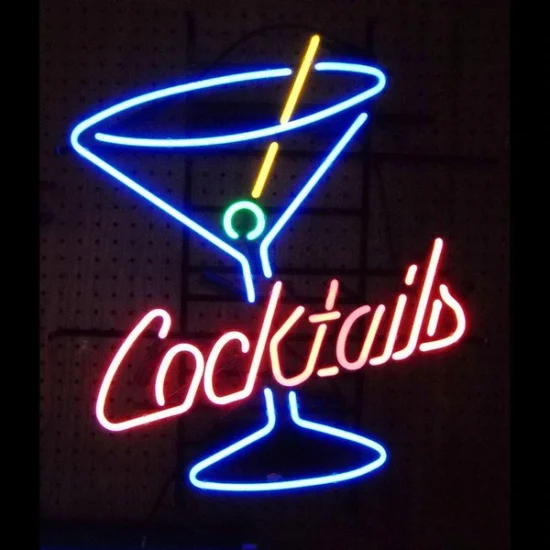 Cocktails & Glass Retro Real Glass Neon Hanging Sign