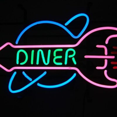 Diner Rocket Retro Real Glass Neon Hanging Sign