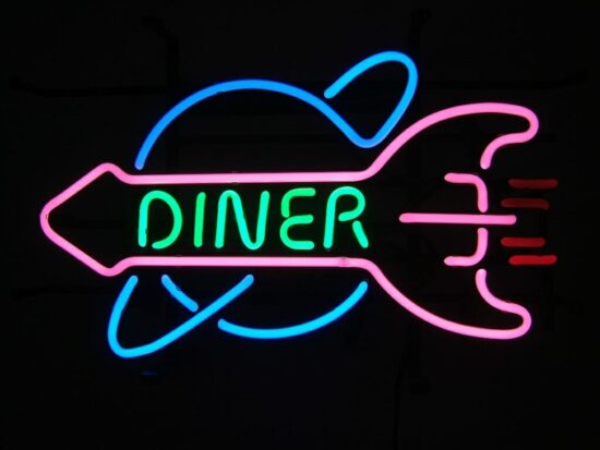 Diner Rocket Retro Real Glass Neon Hanging Sign