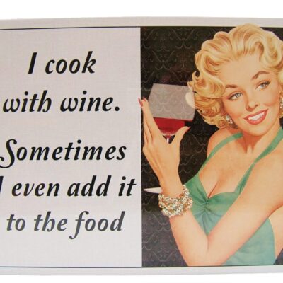 Retro Enamelled Sign – I Cook With Wine