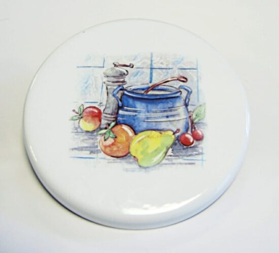 Enamelled Steel Hob Covers – Fruit and Bowl – Set of Four
