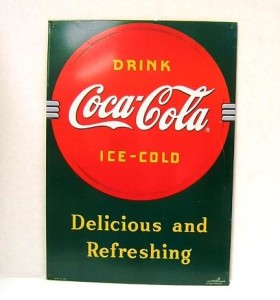 Retro Sign Enamelled Metal - Coca-Cola - Delicious & Refreshing