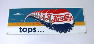 Retro Sign Enamelled Metal - Pepsi-Cola Tops