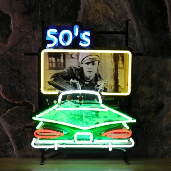 50’S Drive In Retro Real Glass Neon Sign with Background -148352