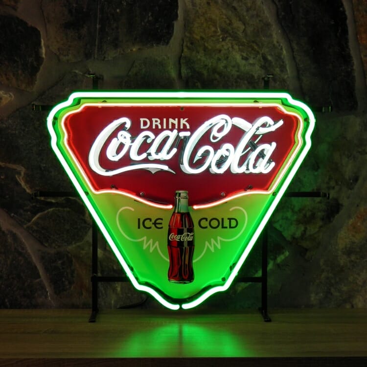 Coca Cola Retro Real Glass Neon Sign - Triangular With Background - 148355