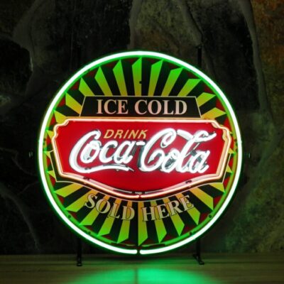 Coca Cola Neon Ice Cold Sold Here – Round Retro Real Glass Neon Sign WBG – 148296