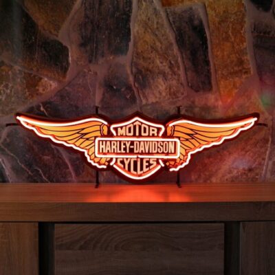 HD Wing – Orange – Real Glass Retro Neon Sign with Background – 148292