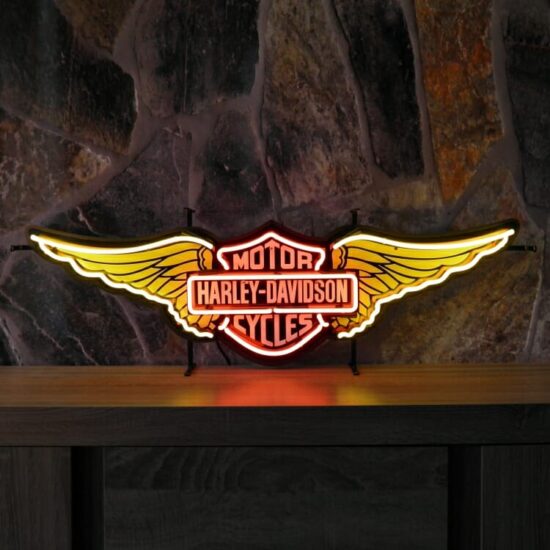 HD Wings – Yellow – Real Glass Retro Neon Sign with Background – 148300