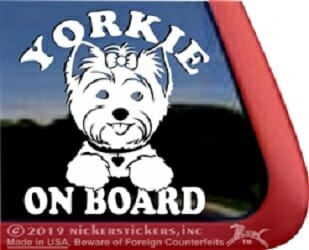 Yorkie On Board – Decal Car Window Sticker