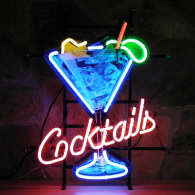 Cocktails & Glass Retro Real Glass Neon Sign with Background -148364