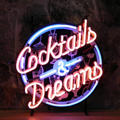 Cocktails & Dreams Retro Real Glass Neon Sign with Background -148365